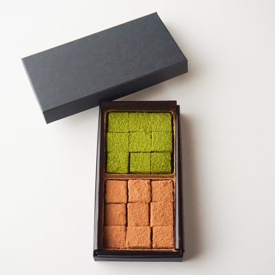 オーガニック生チョコレートガナッシュ・ダブル – 甘酒カカオ&有機宇治抹茶 –